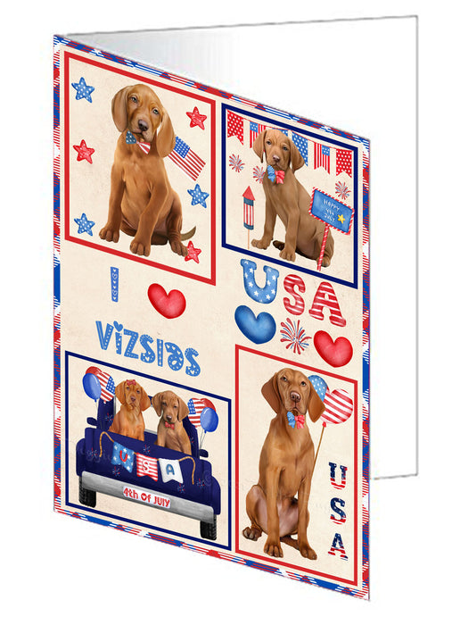 4th of July Independence Day I Love USA Vizsla Dogs Handmade Artwork Assorted Pets Greeting Cards and Note Cards with Envelopes for All Occasions and Holiday Seasons