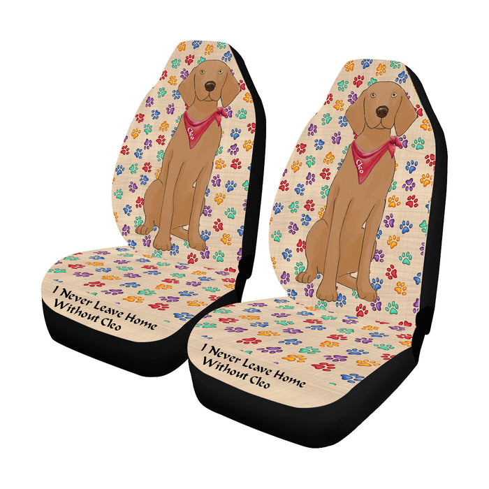 Personalized I Never Leave Home Paw Print Vizsla Dogs Pet Front Car Seat Cover (Set of 2)