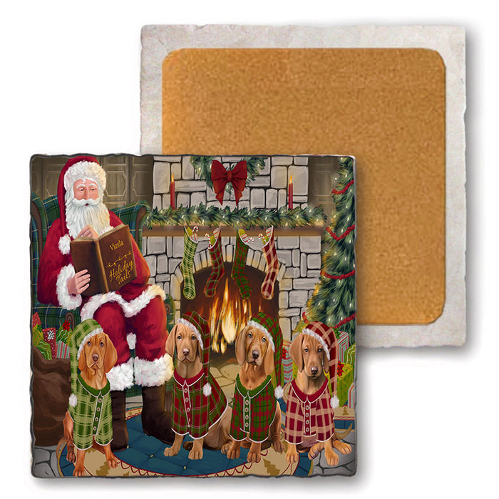 Christmas Cozy Holiday Tails Vizslas Dog Set of 4 Natural Stone Marble Tile Coasters MCST50397