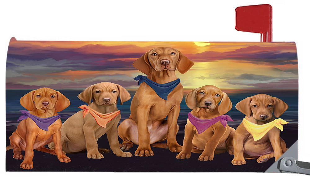 Family Sunset Portrait Vizsla Dogs Magnetic Mailbox Cover MBC48513