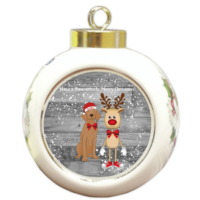 Custom Personalized Vizsla Dog Reindeer and Pooch Christmas Round Ball Ornament