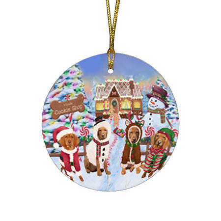 Holiday Gingerbread Cookie Shop Vizslas Dog Round Flat Christmas Ornament RFPOR56985