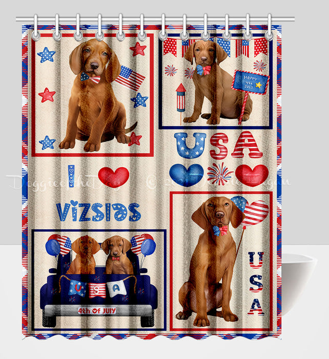 4th of July Independence Day I Love USA Vizsla Dogs Shower Curtain Pet Painting Bathtub Curtain Waterproof Polyester One-Side Printing Decor Bath Tub Curtain for Bathroom with Hooks