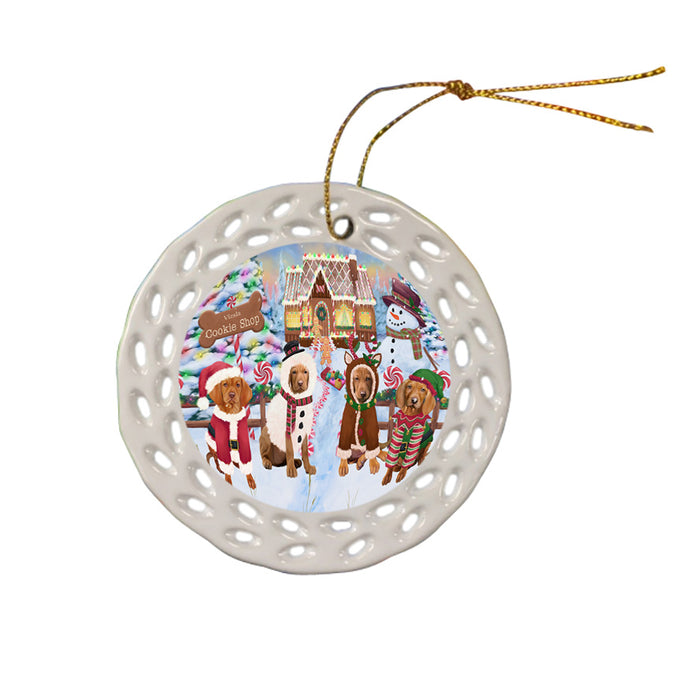 Holiday Gingerbread Cookie Shop Vizslas Dog Ceramic Doily Ornament DPOR56985