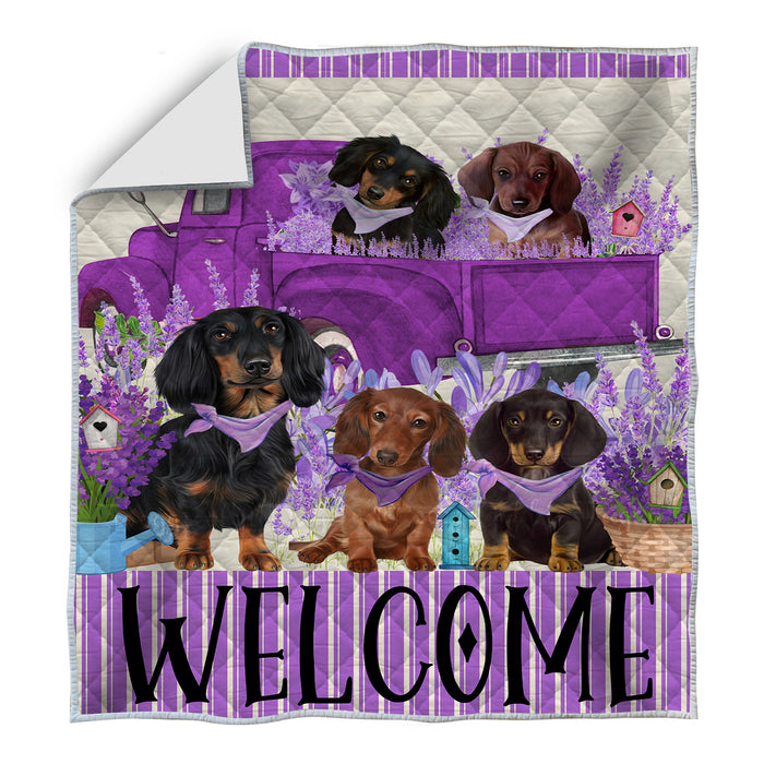 Purple Truck Dachshund Dogs Quilt Bed Coverlet Bedspread - Pets Comforter Unique One-side Animal Printing - Soft Lightweight Durable Washable Polyester Quilt