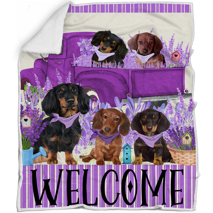 Purple Truck Dachshund Dogs Blanket - Lightweight Soft Cozy and Durable Bed Blanket - Animal Theme Fuzzy Blanket for Sofa Couch