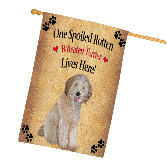 Spoiled Rotten Wheaten Terrier Dog House Flag Outdoor Decorative Double Sided Pet Portrait Weather Resistant Premium Quality Animal Printed Home Decorative Flags 100% Polyester FLG68581