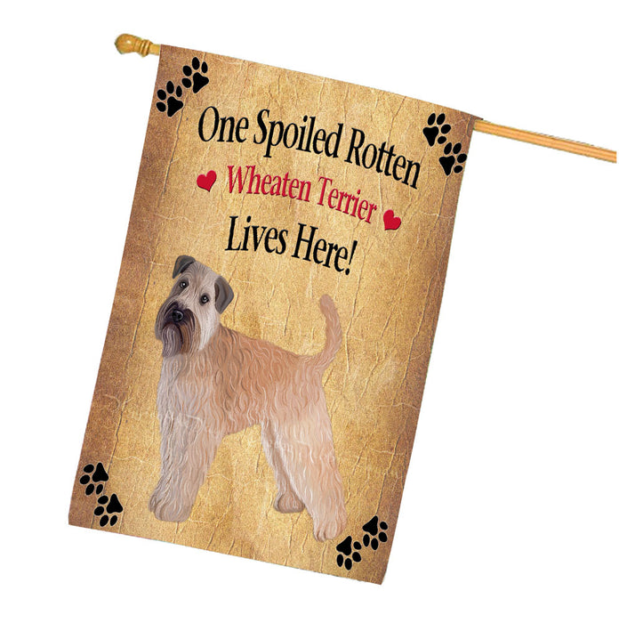 Spoiled Rotten Wheaten Terrier Dog House Flag Outdoor Decorative Double Sided Pet Portrait Weather Resistant Premium Quality Animal Printed Home Decorative Flags 100% Polyester FLG68582