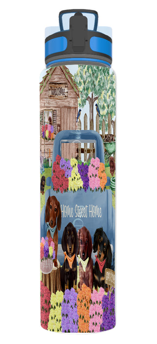 Rhododendron Home Sweet Home Garden Blue Truck Dachshund Dog Sport Water Bottle 32oz