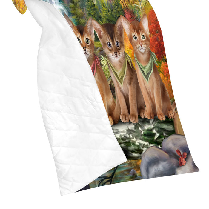Scenic Waterfall Abyssinian Cats Quilt