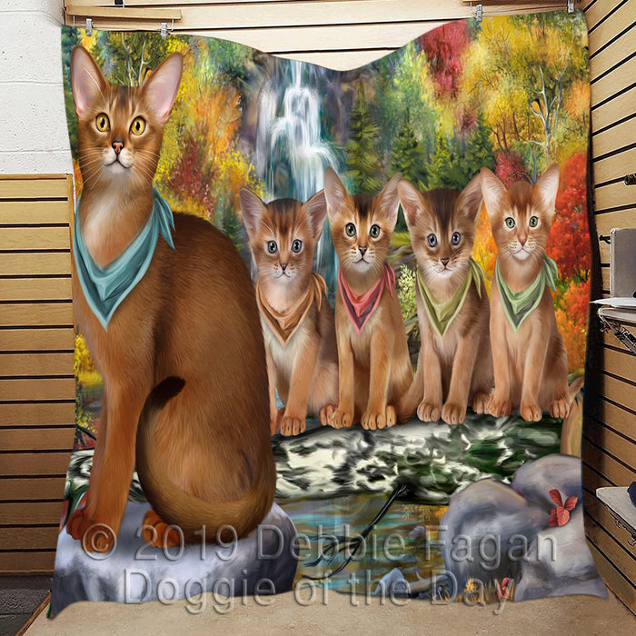 Scenic Waterfall Abyssinian Cats Quilt