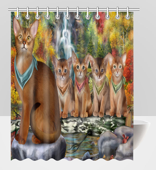 Scenic Waterfall Abyssinian Cats Shower Curtain
