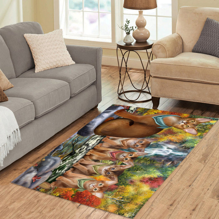 Scenic Waterfall Abyssinian Cats Area Rug