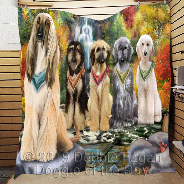 Scenic Waterfall Afghan Hound Dogs Quilt