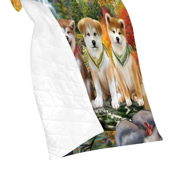 Scenic Waterfall Akita Dogs Quilt
