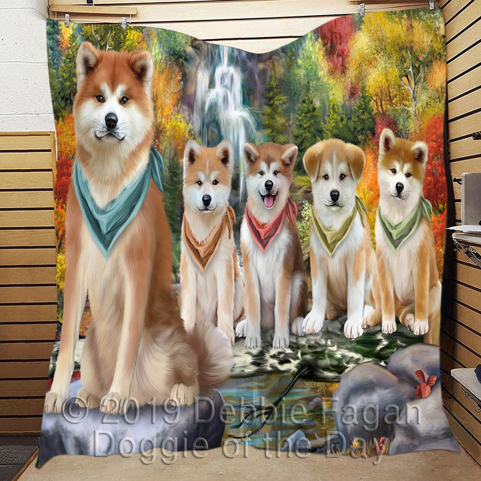 Scenic Waterfall Akita Dogs Quilt