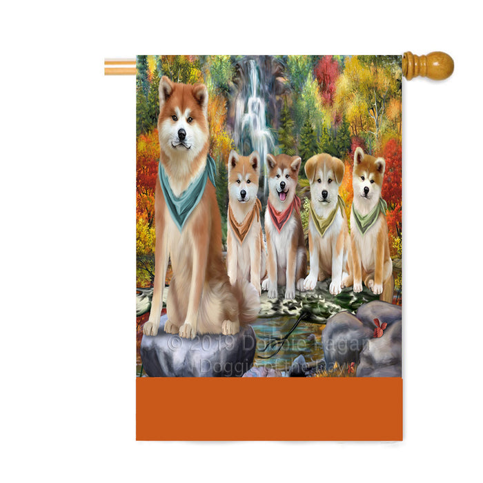 Personalized Scenic Waterfall Akita Dogs Custom House Flag FLG-DOTD-A60928
