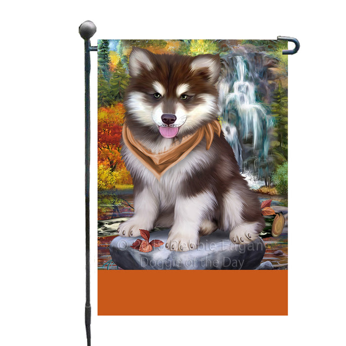 Personalized Scenic Waterfall Alaskan Malamute Dog Custom Garden Flags GFLG-DOTD-A60877