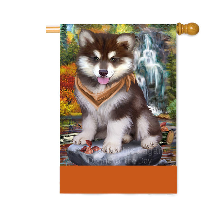 Personalized Scenic Waterfall Alaskan Malamute Dog Custom House Flag FLG-DOTD-A60933