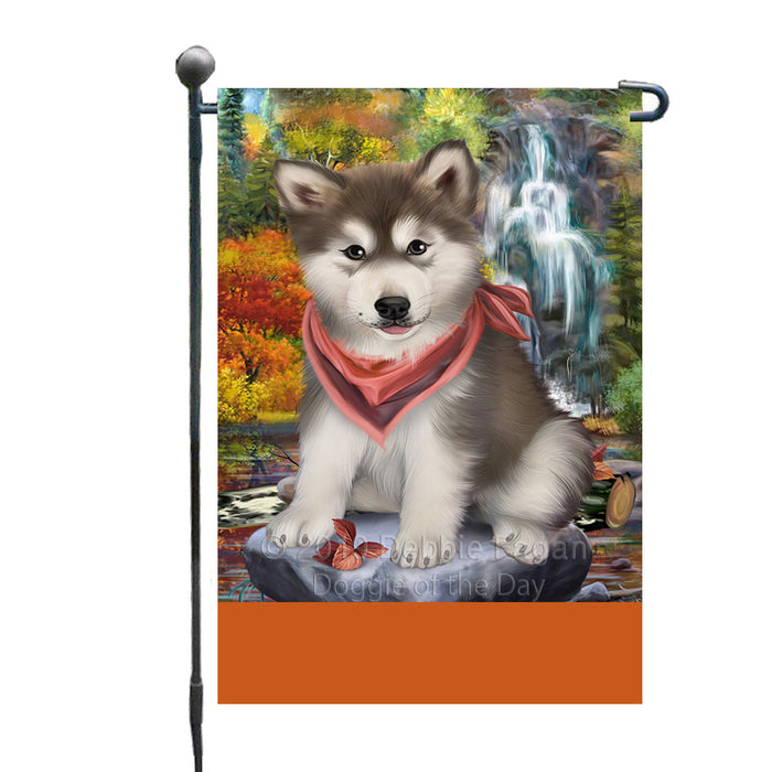 Personalized Scenic Waterfall Alaskan Malamute Dog Custom Garden Flags GFLG-DOTD-A60878