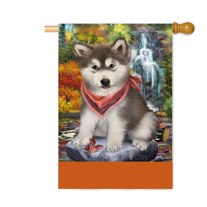 Personalized Scenic Waterfall Alaskan Malamute Dog Custom House Flag FLG-DOTD-A60934