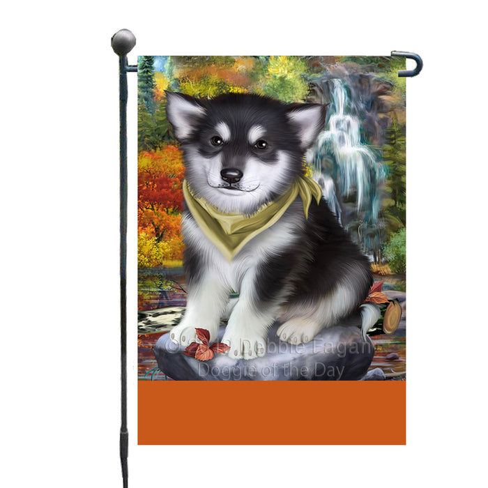 Personalized Scenic Waterfall Alaskan Malamute Dog Custom Garden Flags GFLG-DOTD-A60879