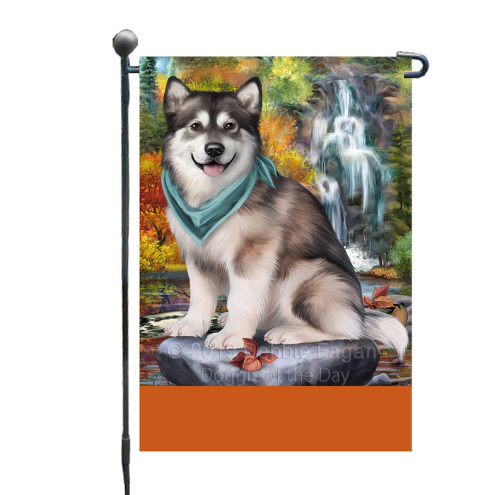 Personalized Scenic Waterfall Alaskan Malamute Dog Custom Garden Flags GFLG-DOTD-A60880