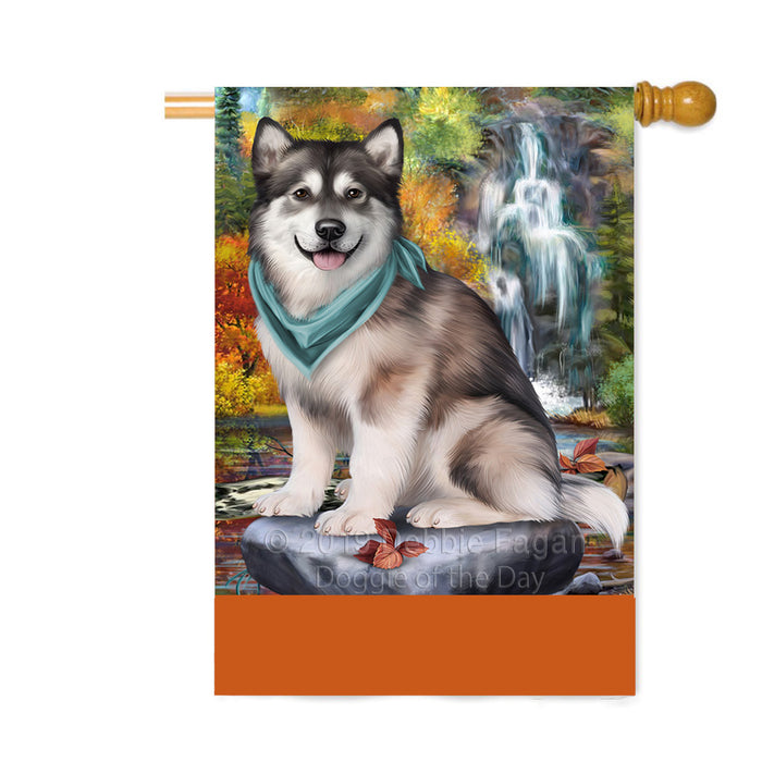 Personalized Scenic Waterfall Alaskan Malamute Dog Custom House Flag FLG-DOTD-A60936