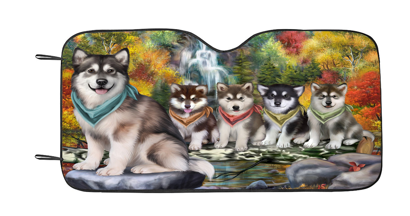 Scenic Waterfall Alaskan Malamute Dogs Car Sun Shade