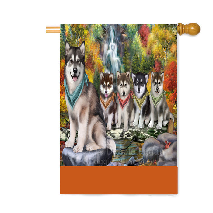 Personalized Scenic Waterfall Alaskan Malamute Dogs Custom House Flag FLG-DOTD-A60932