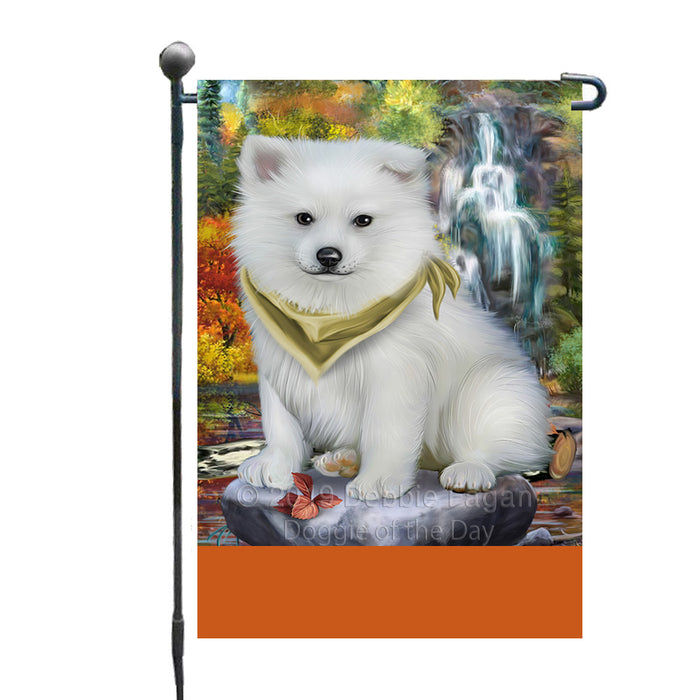 Personalized Scenic Waterfall American Eskimo Dog Custom Garden Flags GFLG-DOTD-A60882