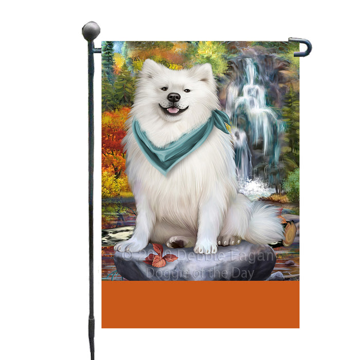 Personalized Scenic Waterfall American Eskimo Dog Custom Garden Flags GFLG-DOTD-A60883