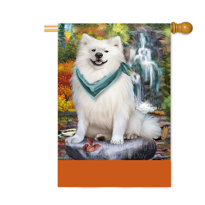 Personalized Scenic Waterfall American Eskimo Dog Custom House Flag FLG-DOTD-A60939