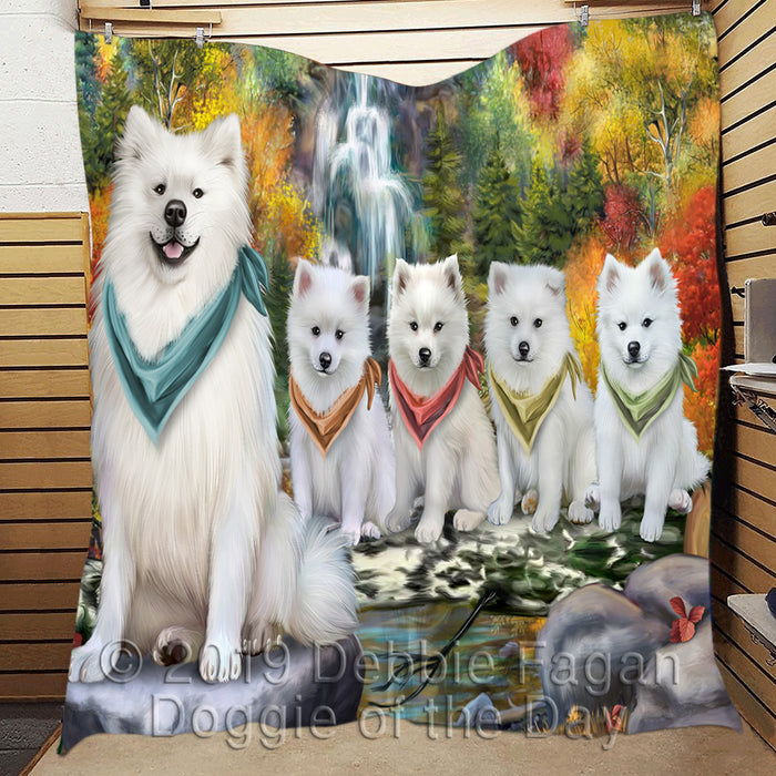 Scenic Waterfall American Eskimo Dogs Quilt