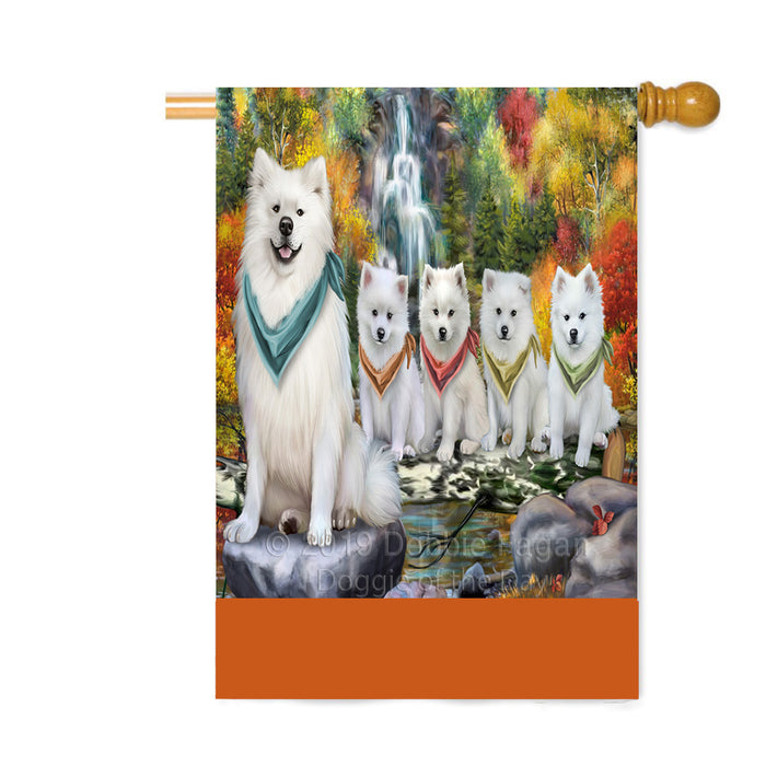 Personalized Scenic Waterfall American Eskimo Dogs Custom House Flag FLG-DOTD-A60937