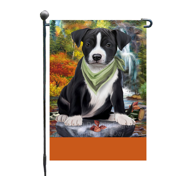 Personalized Scenic Waterfall American Staffordshire Dog Custom Garden Flags GFLG-DOTD-A60885