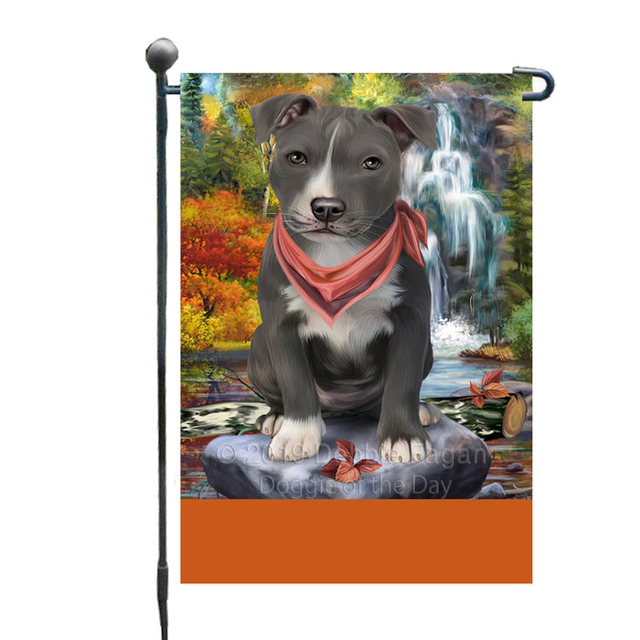 Personalized Scenic Waterfall American Staffordshire Dog Custom Garden Flags GFLG-DOTD-A60887