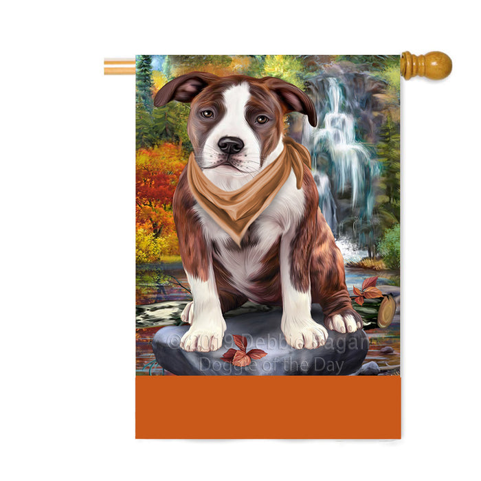 Personalized Scenic Waterfall American Staffordshire Dog Custom House Flag FLG-DOTD-A60944
