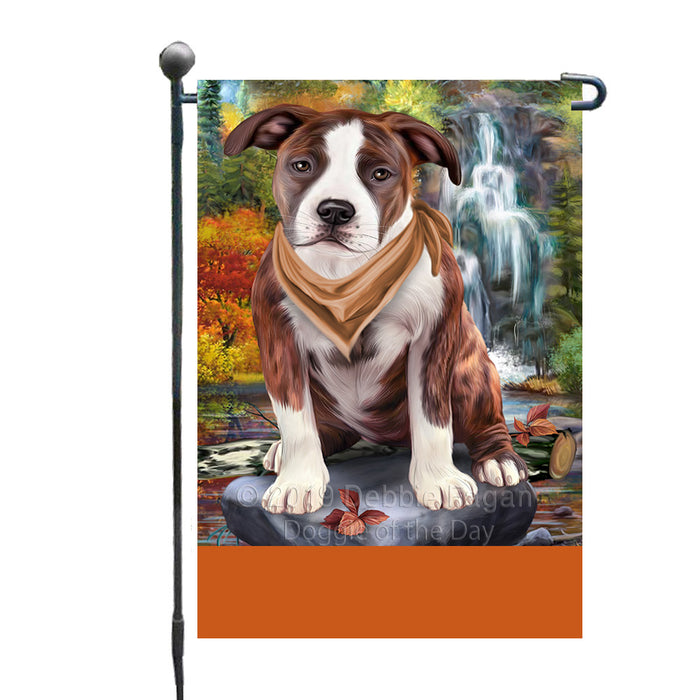 Personalized Scenic Waterfall American Staffordshire Dog Custom Garden Flags GFLG-DOTD-A60888