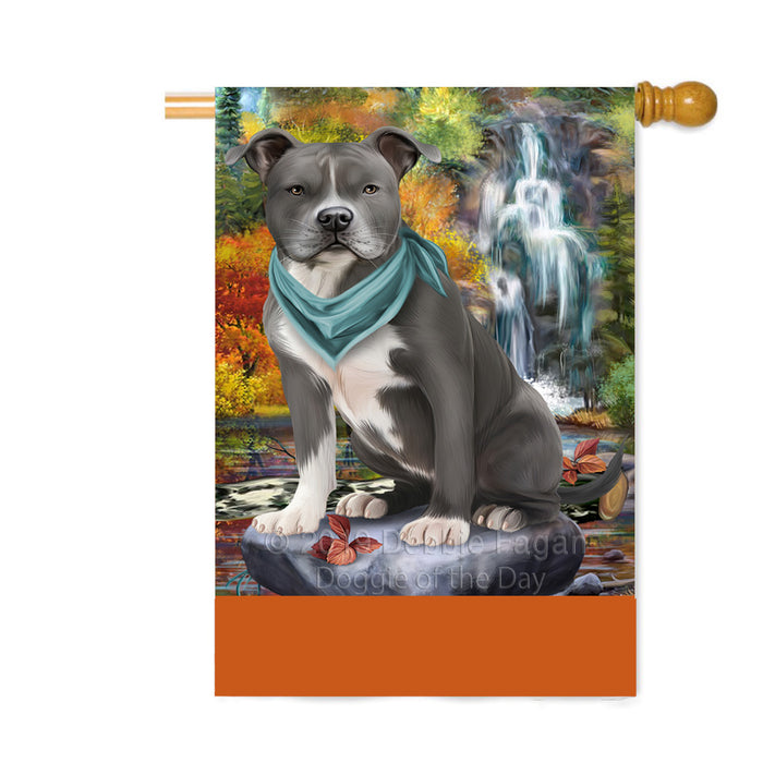 Personalized Scenic Waterfall American Staffordshire Dog Custom House Flag FLG-DOTD-A60945