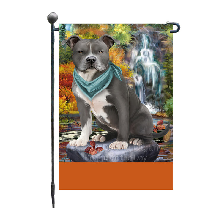 Personalized Scenic Waterfall American Staffordshire Dog Custom Garden Flags GFLG-DOTD-A60889