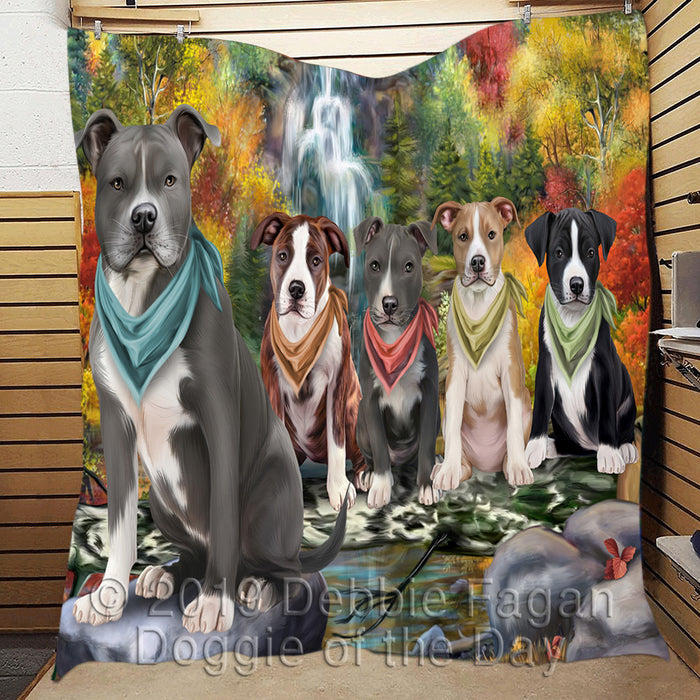 Scenic Waterfall American Staffordshire Dogs Quilt