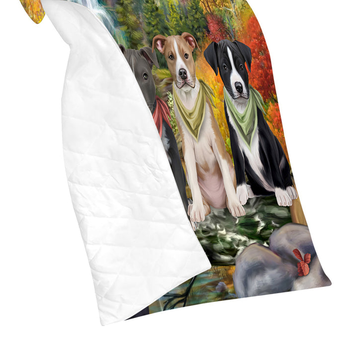 Scenic Waterfall American Staffordshire Dogs Quilt