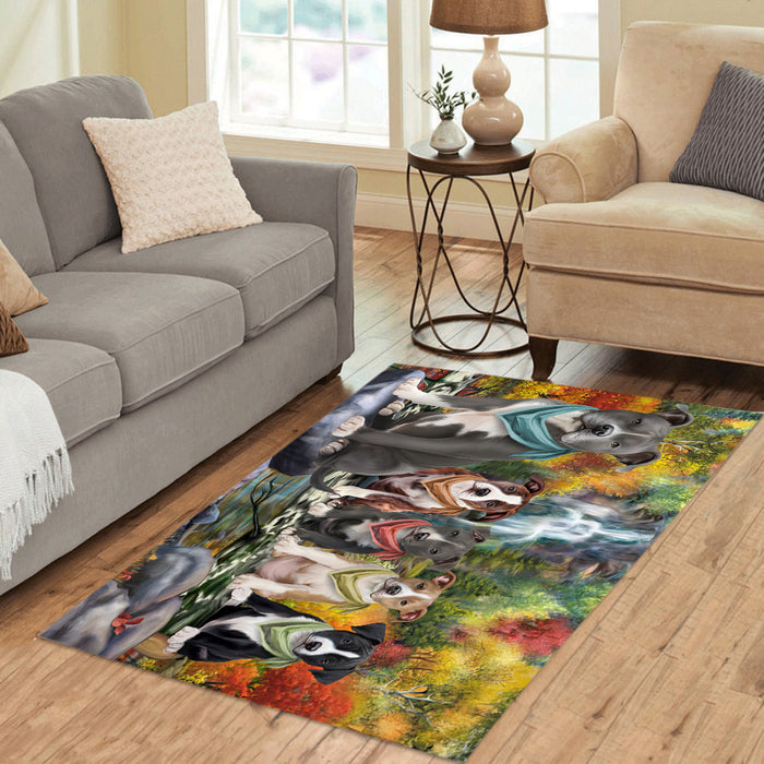 Scenic Waterfall American Staffordshire Dogs Area Rug