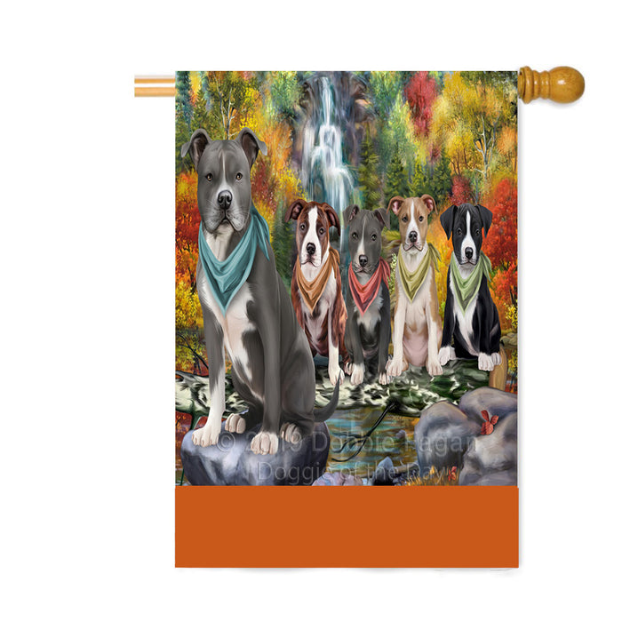 Personalized Scenic Waterfall American Staffordshire Dogs Custom House Flag FLG-DOTD-A60940