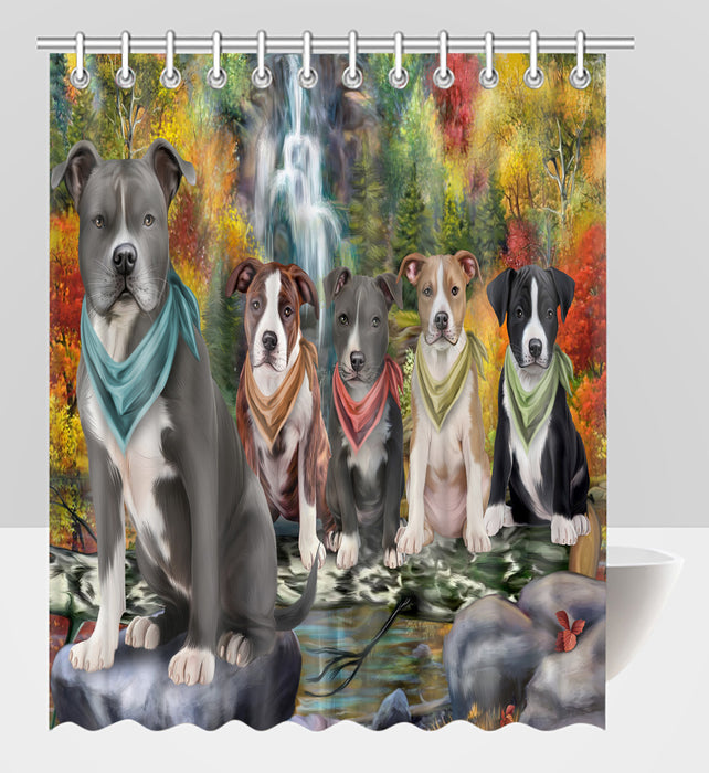 Scenic Waterfall American Staffordshire Dogs Shower Curtain