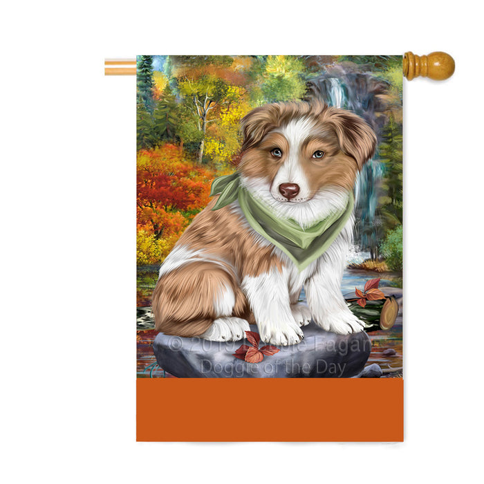 Personalized Scenic Waterfall Australian Shepherd Dog Custom House Flag FLG-DOTD-A60954