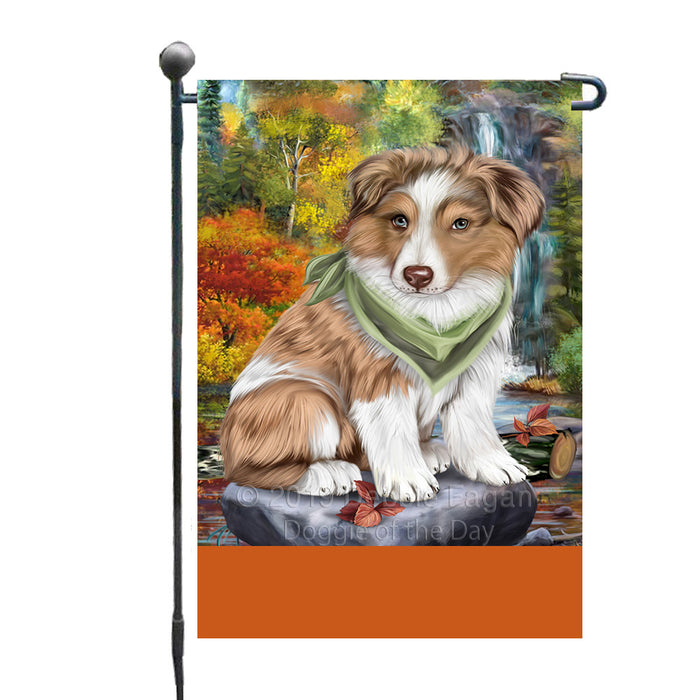 Personalized Scenic Waterfall Australian Shepherd Dog Custom Garden Flags GFLG-DOTD-A60898