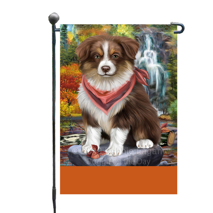 Personalized Scenic Waterfall Australian Shepherd Dog Custom Garden Flags GFLG-DOTD-A60900