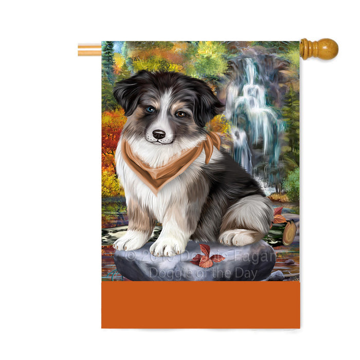 Personalized Scenic Waterfall Australian Shepherd Dog Custom House Flag FLG-DOTD-A60957